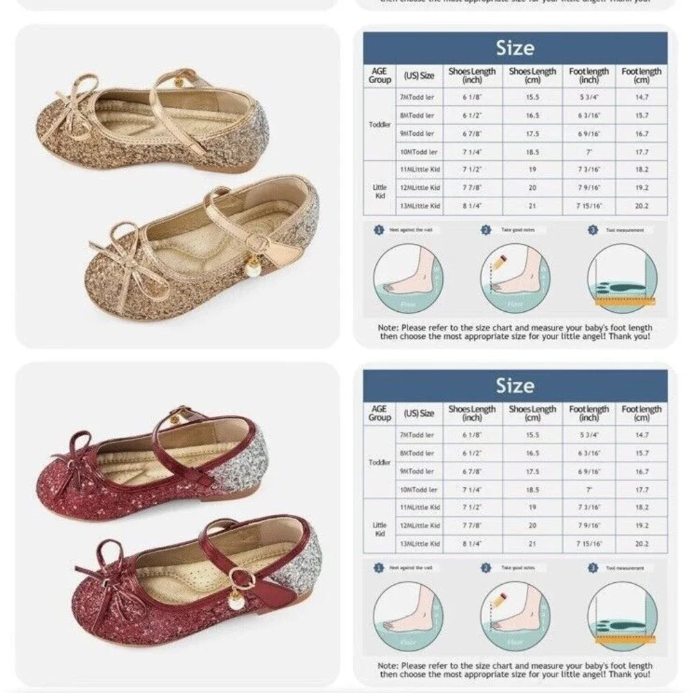 Girls Kids Flat Dress Shoes Size 9 Golden Shiny Princess Wedding Party Beaded